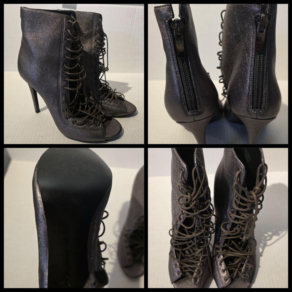 Kendall & Kylie Metallic Black Lace-Up Heeled Boots
